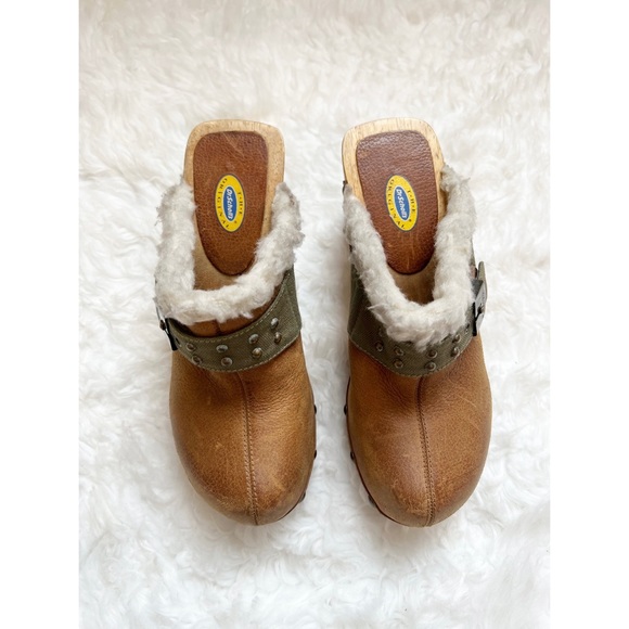 DR. SCHOLL’S Top Gun Wooden Clogs 6 Mules Fur - Picture 4 of 9